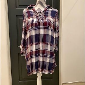 En Creme Plaid Flannel Shirt Dress